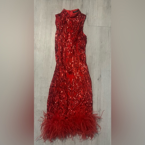 Red Sequin Midi Dress - Picture 2 of 14